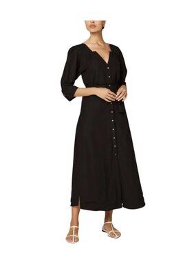 Cleobella Paria Linen Cotton Midi Dress in Black Size Large NWT